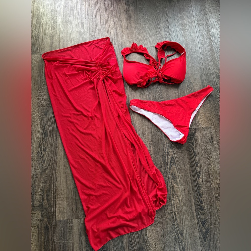 SHEIN Red Bikini Set with Cover-Up